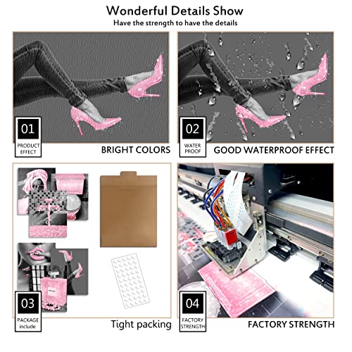 Fashion Wall Art Bathroom Wall Decor Prints Set Of 6 Black And White Glam Glitter Canvas Posters Photos Toilet Bathroom Pictures Artwork Wall Modern Women Funny Bathroom Decoration (B&W Pink, 8"X10" Unframed) #TOP3