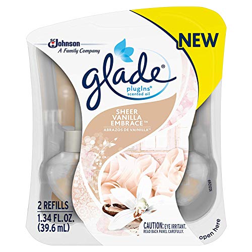 Glade PlugIns Scented Oil Air Freshener Refills, 2 Count, 1.34 fl oz (Sheer Vanilla Embrace, 2 Count)