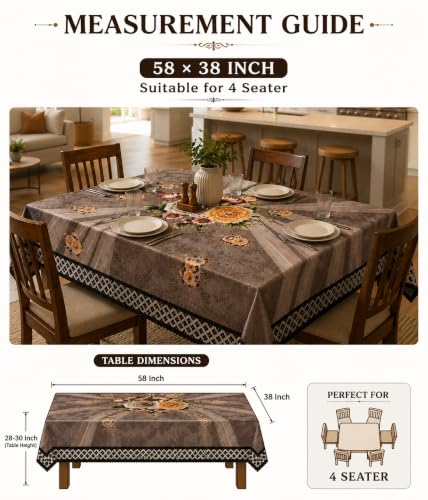 Image of Floral Dining Table Cover for 4 Seater | 58 x 38 Inch Rectangle Polyester Table Cloth | Washable Fabric Table Cover for Dining Table | Dust & Scratch Protection | Coffee