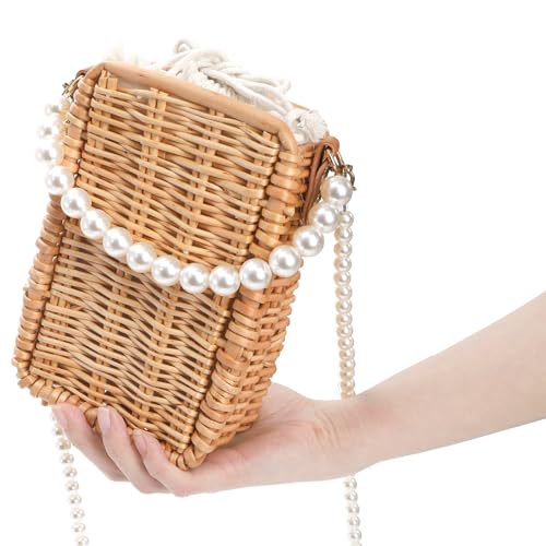 Bolso de playa de ratán tejido para mujer miniatura 2