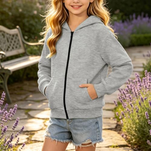 Girls Zip up Hoodie Long Sleeve Drop Shoulder Sweatshirt with Pocket | Full Zip Kangaroo Pocket Soft Comfy Oversized Casual Top forSchool Lounge Outdoor Daily Wear Fall Winter - image 5