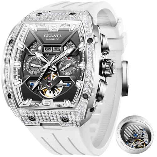 Image of OLEVS Men Watch Automatic Tonneau Watch Skeleton Mechanical 50M Waterproof Square Male Watches White /Black /Rose Gold