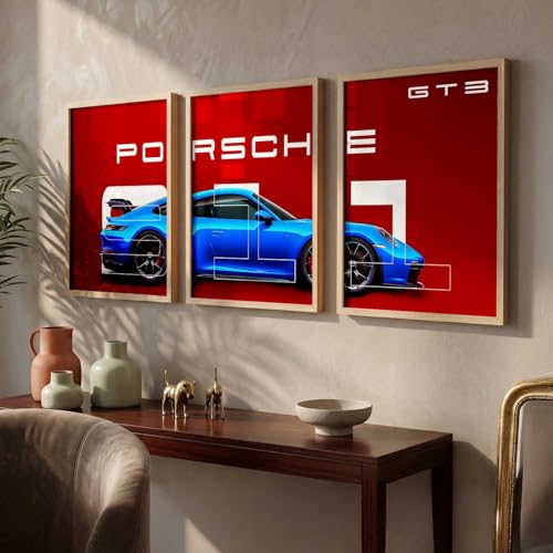 Image of HOTHOUSE Big Porsche 911 Car Framed Posters Gift Items for Boys Room Wall Decoration Bedroom Living Room Office Studio Decor | Car Poster Frame for Wall Decor Set Of 3 Size(10X13 inch)
