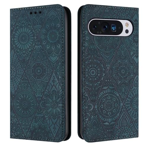 Étui bleu Google Pixel 9 Pro 5G en cuir à rabat avec motif solide protecteur
