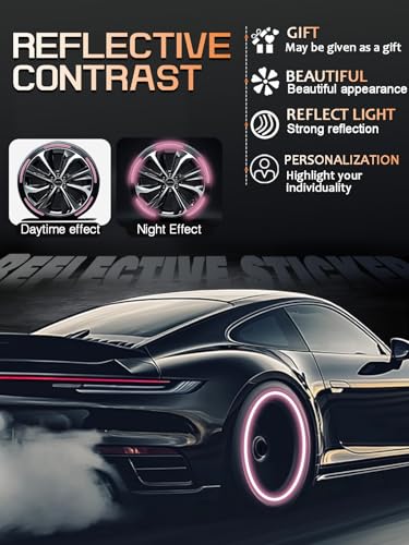Image of 20PCS Car Wheel Reflective Decorative Strip,Night Safety Warning Stickers,Cars,Motorcycles,Bicycles are Applicable, Colorful and Diverse, a Street the Most Beautiful Car (Light Pink)