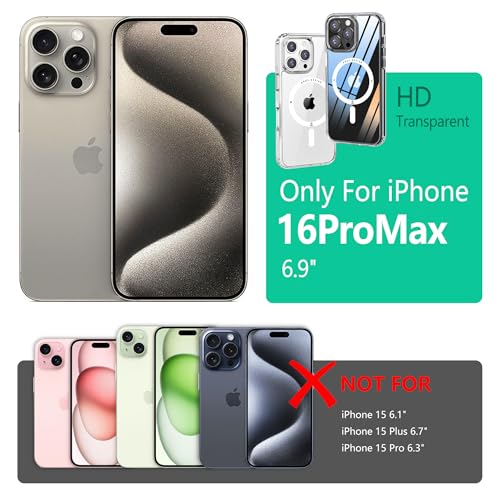 Image of ONES for iPhone 16 Pro Max Case Clear Magnetic Phone Case, Compatible with MagSafe【Military Grade Protection Shockproof Airbags】【Scratch-Resistant & Anti-Yellow 】 Thin, Transparent Silicone Cover