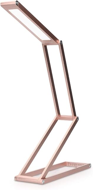 kwmobile Rechargeable LED Folding Desk Lamp - Dimmable Portable Aluminium Table Light for Home, Reading, Studying, Travel with Micro USB - Rose Gold