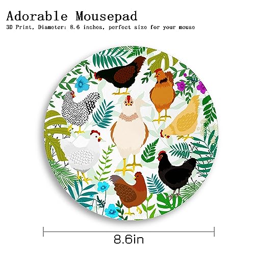 Image of Gctriki Round Mouse Pad for Desk, Cute Office Decor for Women, Chicken Small Mousepad,Stitched Edge Non-Slip Rubber Base, Personalized Computer Mouse Pads for Wireless Mouse,Funny Desk Accessories