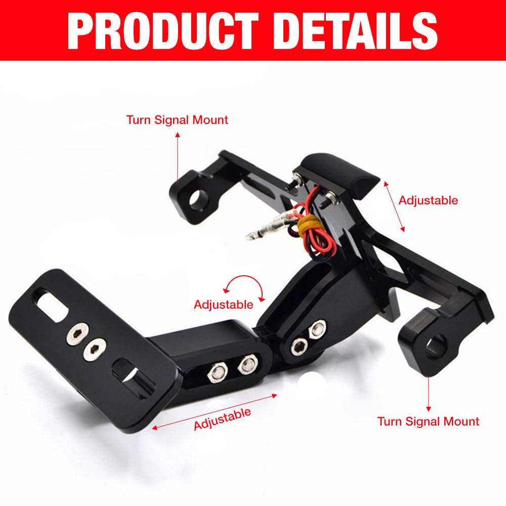 Porta Targa Moto, Supporto Targa Regolabile, Porta Targa Universale in lega di Alluminio CNC Regolabile per Moto, per la Maggior Parte dei Modelli di Moto più Comuni