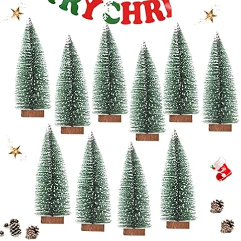 Limeo 10 Pieces Mini Christmas Trees Pine Christmas Tree Christmas Tree Artificial Mini Christmas Trees Plastic Christmas Tree Christmas Decoration for Table Decoration, DIY, Shop Window, 10cm (Green) Cover