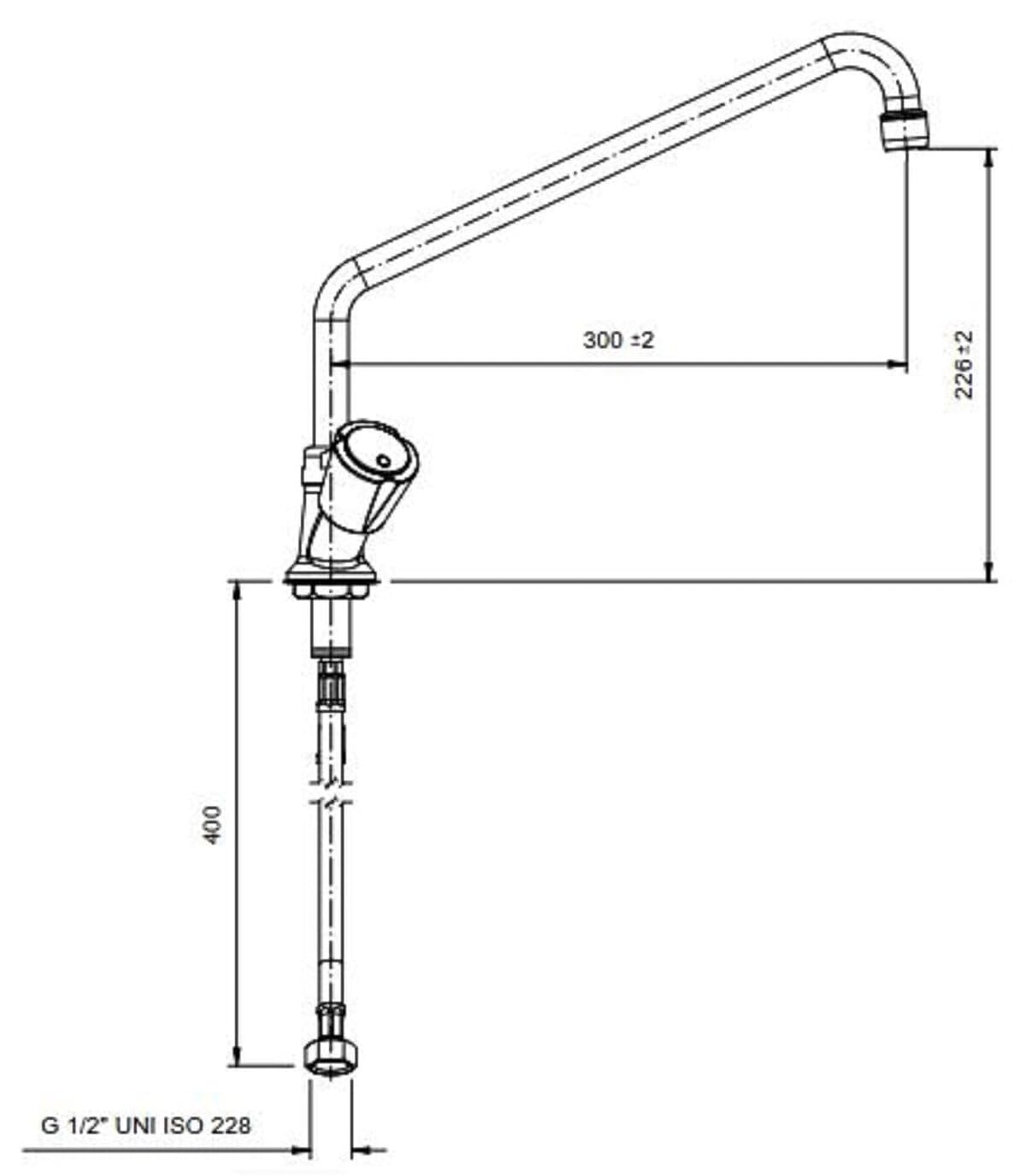 GastroHero Einloch Geschirrwaschbrause, Messing 1LMBT_PROFI | Mischbatterie, Kalt- & Warmwasseranschluss, Tischmontage, Lochbohrung Ø 30-32 mm, Wasserhahn 300 mm, Made in Europe
