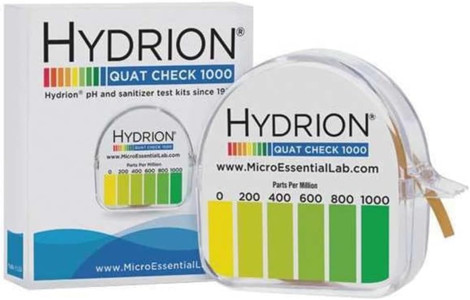 Micro Essential Lab QC-1001 Plastic Hydrion High Range Quat Check Test Paper Dispenser, Single Roll, Food Service Test Strips, 0-1000 ppm (Case of 10)