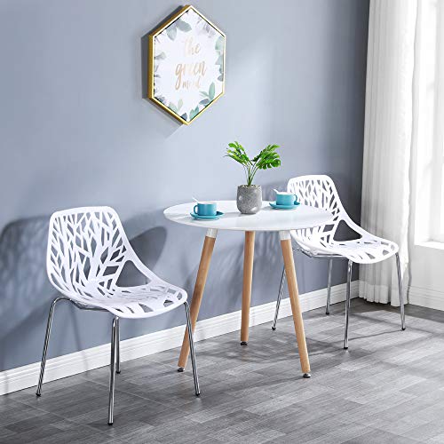 Bonnlo Modern Stackable Chair Set of 4,Kitchen White Dining Chairs,Birch Sapling Comfy Chairs for Dining Room,Living Room,Waiting Room (White) - Image 2