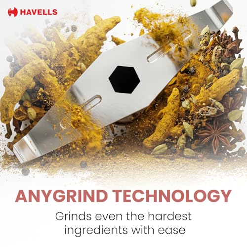 Image of Havells Atomica 1000W 3 Jar Mixer Grinder | 3 Speed | Air Vent Tech | Stainless steel blade | Dark Blue and Brown color