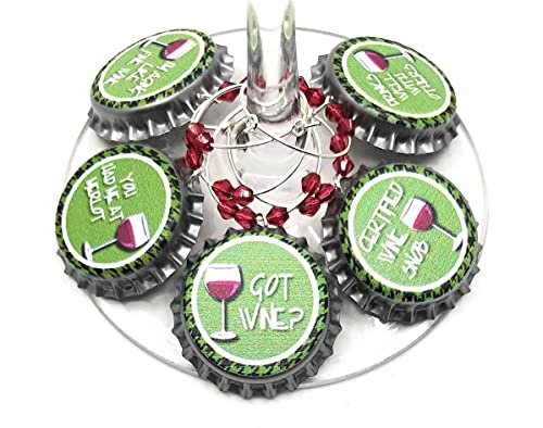 Girl's Night Wine Charms, Wine Charms For All Occasions and Parties, Glass Tag Identifiers, Glass Markers For Any Party - Bottle Cap Wine Charms - 5/pack wine charms