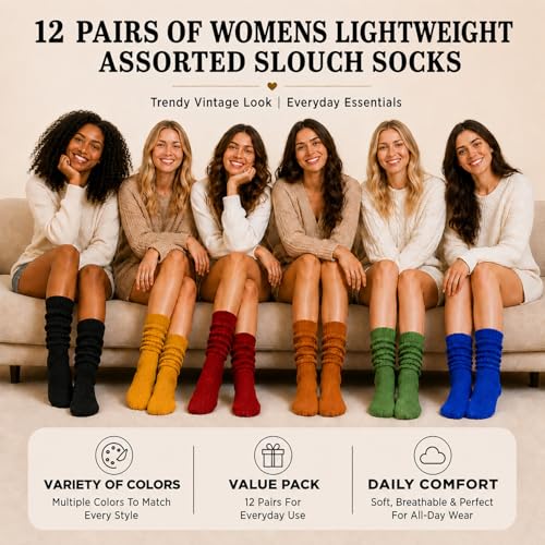 Image of Yacht & Smith 6 Pairs Women's Scrunched Slouch Socks, Cotton Boot Socks Bulk Pack for Everyday Comfort & Style, Size 9-11