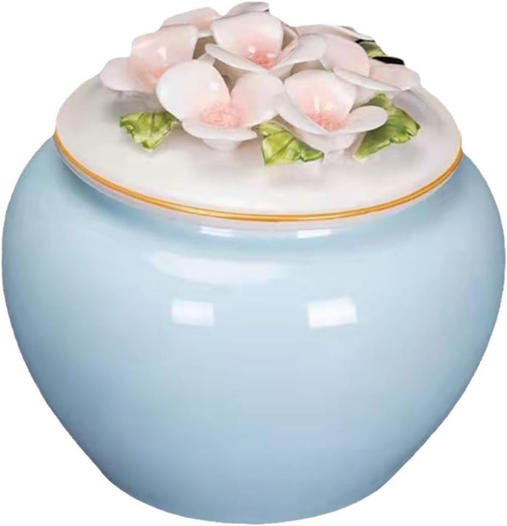 Ceramic Memorial Ashes Urns, Souvenir Urn, Keepsake Urn, Cat Dog Pet Urn, Pet Cremation Box, Handicrafted Ceramic Souvenir(Blue)