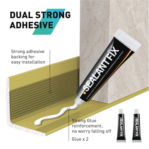 Image of 10-Pack Tile Edge Trim,53''x0.4'' | Peel and Stick Aluminum Backsplash Trim Edge,Metal Self Adhesive Decorative Tile Liner,Matte Gold