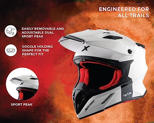 Image of Axor X Cross ISI ECE DOT Certified Full Face Dual Sport Peak Off Road Helmet for Men and Women White Red M