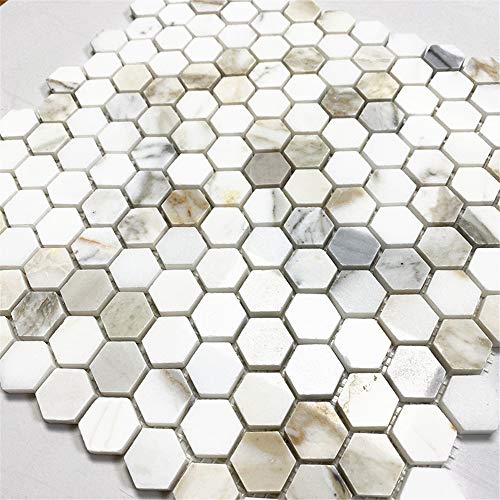 Stone Center Online Calacatta Gold Marble 1 Inch Hexagon Mosaic Tile Polished Kitchen Bath Wall Floor Backsplash Shower (1 Sheet) #TOP1