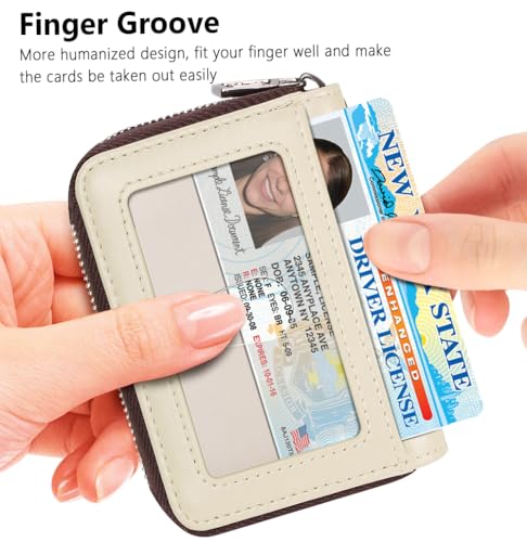 Image of FurArt Zipper Wallet Women, RFID Blocking Credit Card Wallet, Business Card Holder, Compact Size KeyChain Wallet, Oil Wax Beige, small, Classic