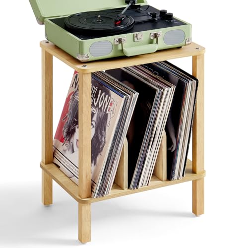 LELELINKY 2-Tier Bamboo Record Player Stand with Vinyl...