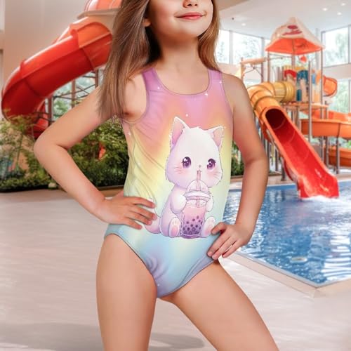 Image of WELLFLYHOM Girls Swimsuit 5-14 Cross Back Swimwear Full Coverage One Piece Bathing Suit Sleeveless Beachwear
