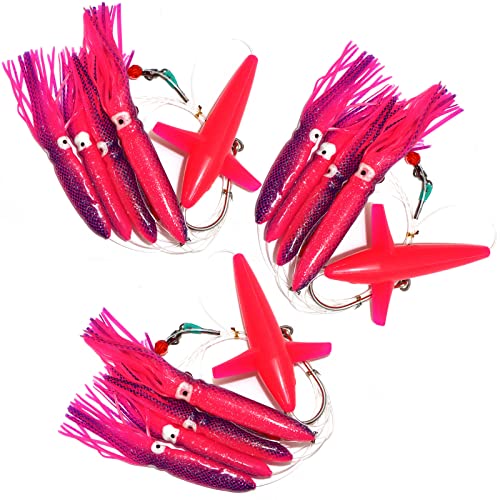 Qty 3 Fish WOW! Pink Fishing Daisy Bird Chain Squid Rig Teaser Trolling Lure