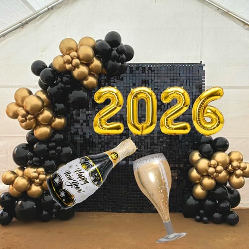 2026 New Year Balloons Happy New Years Eve Party Supplies Black and Gold Balloons New Years Eve Decorations 2026 Foil Balloon for New Year Party Decorations - Image 7