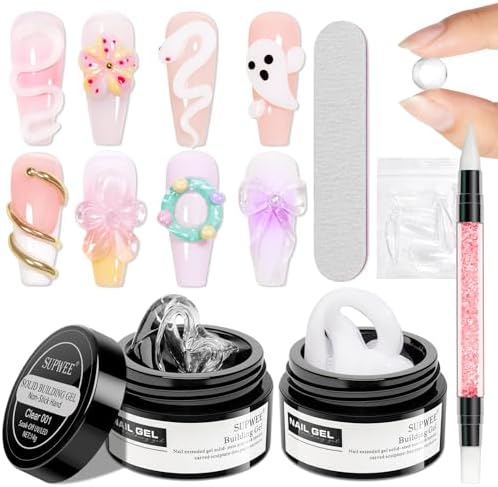 SUPWEE 3D Nail Art Gel Clear and White Solid Builder Sculpting Ha...