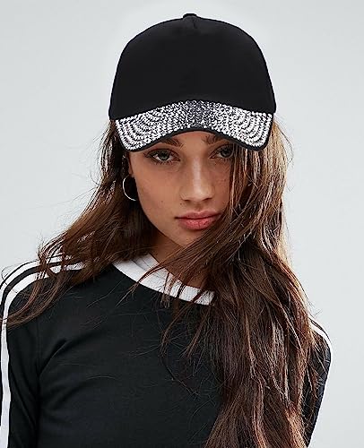 Ztl Womens Studded Rhinestone Baseball Cap Dad Trucker Hat Sparkle Bling Sun Hat A - Black #TOP6