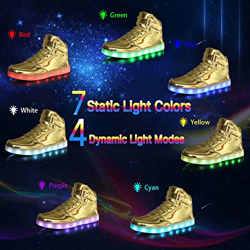 Buy MILEADER High Top LED Shoes Gold Light Up Shoes Size 9.5 Women 8
