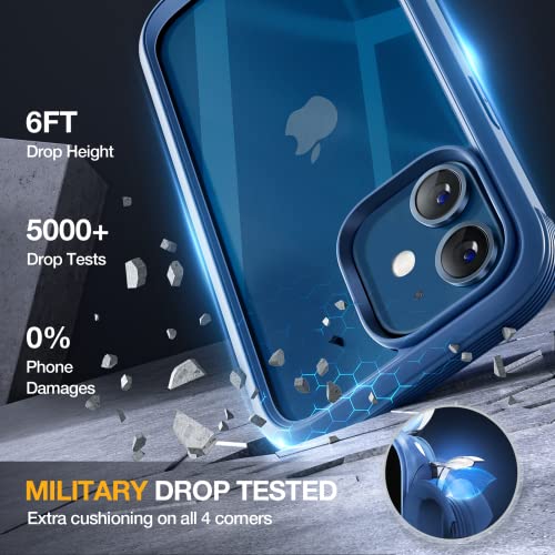 Image of Miracase Glass Series for iPhone 12 /12 Pro Case 6.1 inch, Upgraded Full-Body Rugged Phone Bumper Case Cover with Built-in 9H Tempered Glass Screen Protector and Camera Protector, Blue