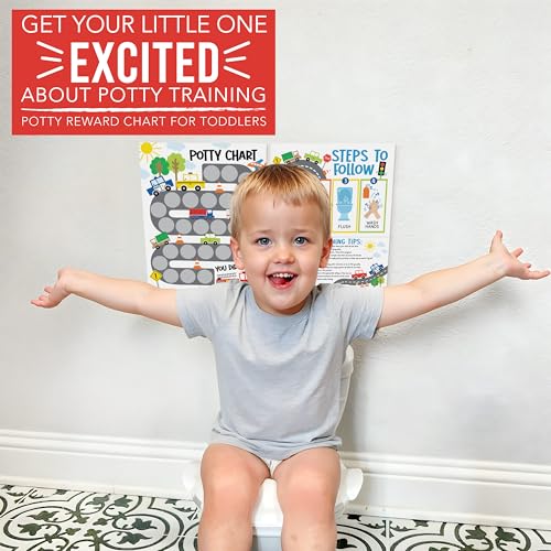 Image of Hadley Designs Potty Training Chart for Toddlers Boys -10 Sticker Potty Chart for Toddlers Boys, 8.5x11 inch Potty Training Sticker Charts for Toilet Success, Cars Toddler Reward Chart for Kids