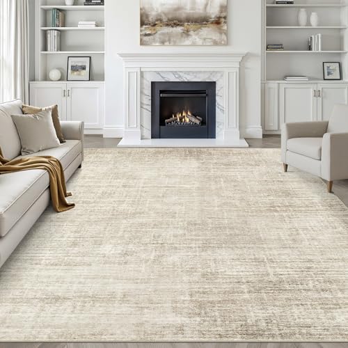 7x9 Area Rug Living Room: Washable Large Neutral Beige Rugs