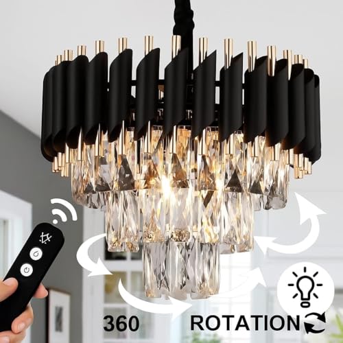 Image of RD.ENTERPRISES|| Modern Crystal 3-Tier Black Mamba Chandeliers | Bluetooth Remote Control and Speaker, Colour Changing | Moving Round | Ceiling Light Fixture for Living Room (REMOTE BLACK GOLD, 400MM)
