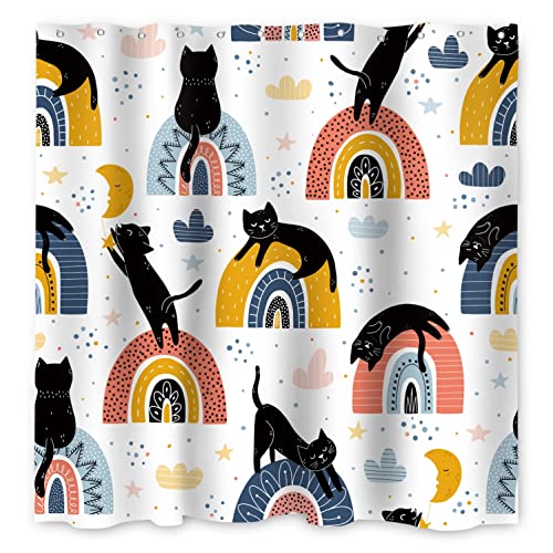 SDOTPMT 180x198cm Cute Animal Shower Curtain Abstract Cartoon Black Cat Colorful Rainbow Bath Curtain Funny Pets Theme Bathtub Curtain for Child Bathroom Decor Waterproof Polyester with Hooks - Image 3