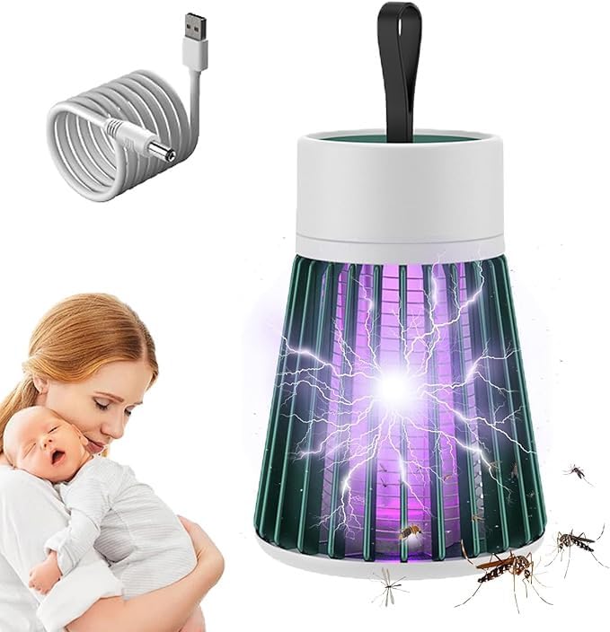 2025 Upgrade Mosquito Killer Lamp,USB Rechargeable Electric Fly Zapper,Portable Bug Zapper with Brush,360° Attract Insect Fly Zappers for Indoor Outdoor,Home,Bedroom,Camping (Green-1200mAh)