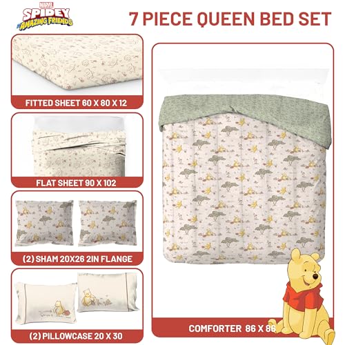 Image of Jay Franco Kids Bed Set, Beige, Winnie The Pooh, 7 Piece Queen
