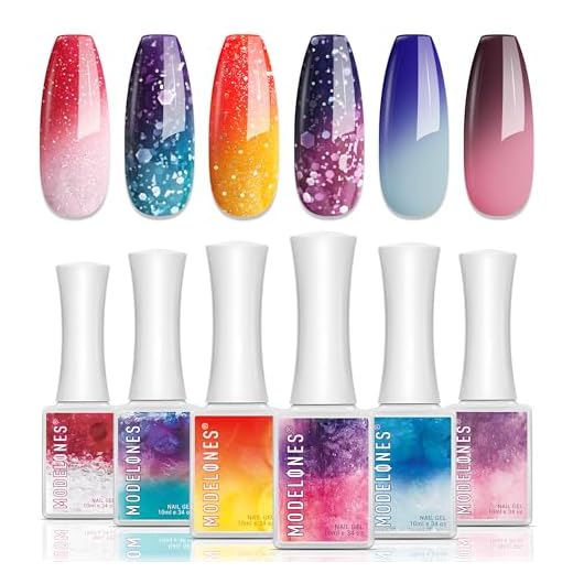 Modelones Color Changing Gel Nail Polish - 6 Colors 10ml Pink Glitter Blue Mood Temperature Change Gel Polish Set Soak Off Nail Polish DIY Home Salon LED Nail Art Manicure Festival Gift for Women Girl