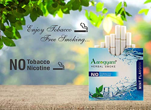 Image of Aarogyam Herbals 100% Tobacco & Nicotine Free Cigarette for Relieve Stress & Mood Enhance Product for Smokers - (10 Sticks in Each Packet) (MINT FLAVOUR, Pack of 2)