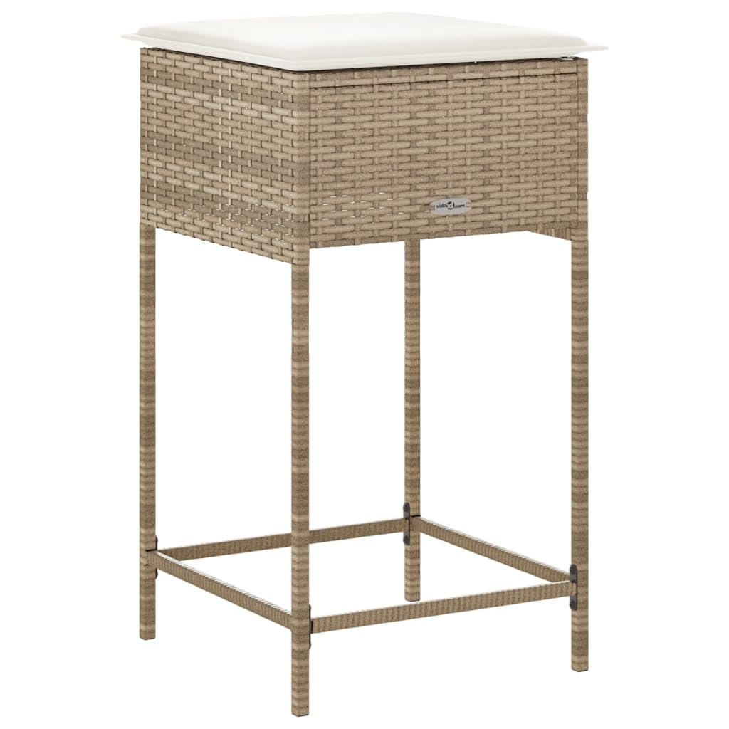 vidaXL Taburetes de Cocina con Cojines 2 uds ratán sintético Beige, Taburete, Taburete de Bar al Aire Libre, Silla de Bar, Taburete de jardín