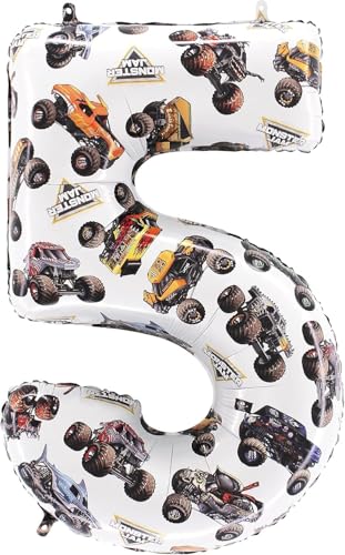 Toyland 26 (66cm) Monster Jam Number 5 Foil Balloon - Large Monster Truck Birthday Balloon - Party Decoration Air or Helium Self Sealing