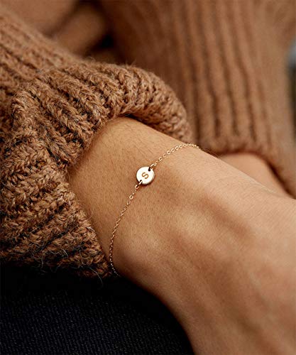 Personalized Initial Bracelet 18K Gold Plated Stainless Steel Letter Bracelet Dainty Coin Charm Bracelet Delicate Disc Name Bracelet for Women4