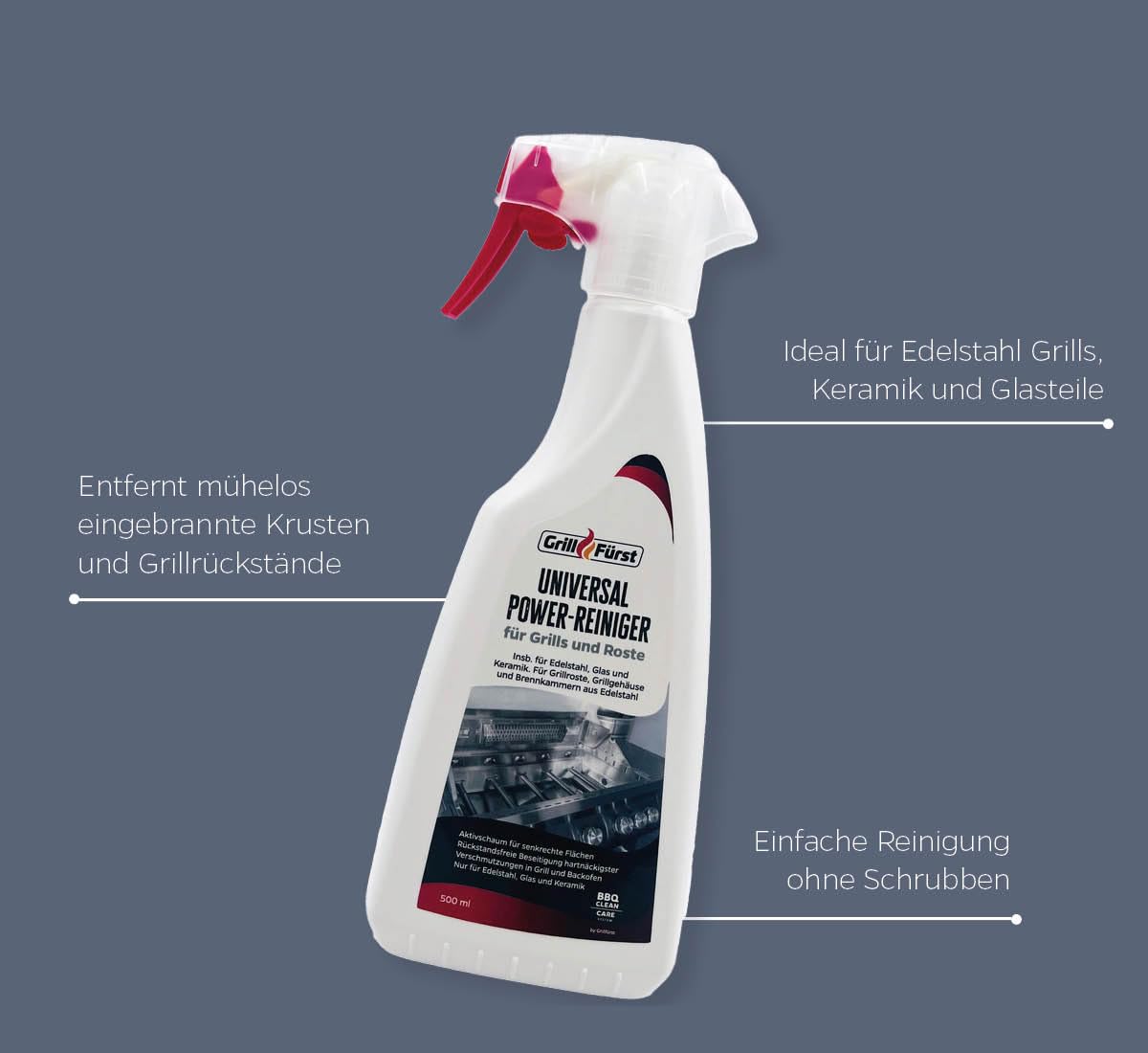 Grillfürst Universal Powerreiniger, 2 x 500 ml - Aktiv-Schaumreiniger für Grillgeräte