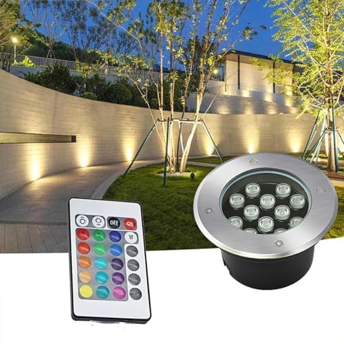 EDXTNKQC Underground Light LED - LED Beam Spotlight, IP67 Waterproof RGB Outdoor Round Recessed Spotlight, 6W Color Changing Garden Recessed Floor Spotlights with Remote Control(6w(220V))