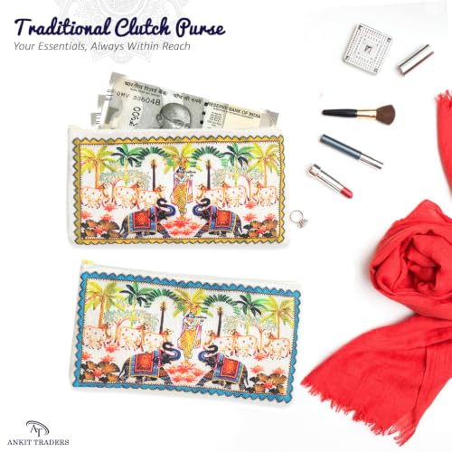 Image of Traditional Embroidered Zipper Purse for Women | Return Gifts for Baby Shower, Haldi, Mehendi, Wedding | Multicolor Ethnic Pouch Set