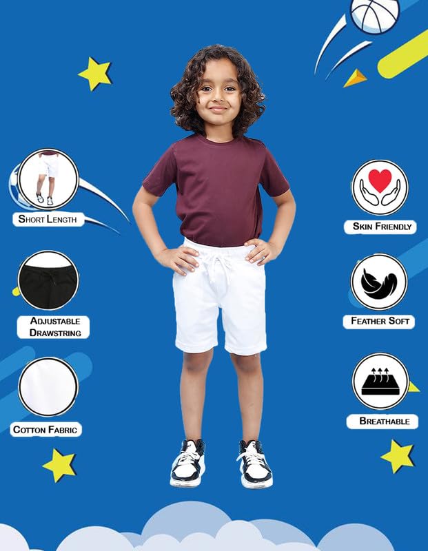 Image of Nusyl Solid & Printed Cotton Blend Shorts for Boys | Comfortable Casual Shorts | Soft Breathable Fabric with Elastic Waistband | Relaxed Fit | 2-16 Years | Multiple Colors