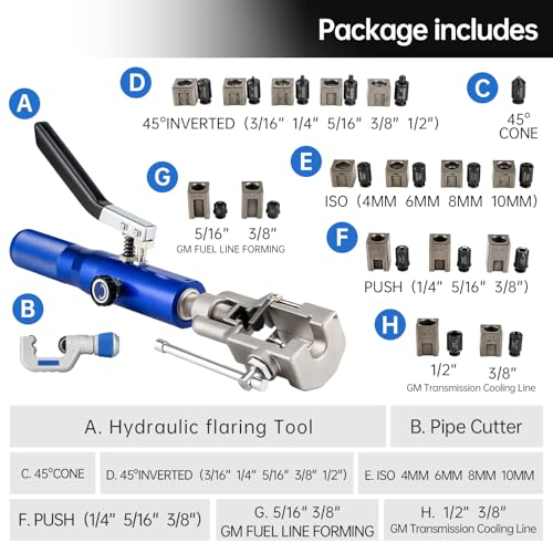 Hydraulic Flaring Tool Kits, 45° Double Flaring Tools, Brake Repair Brake Flaring Tool for 3/16"-1/2",Brake Flare Tool with Tube Cutter, 33PCS Flaring Dies for Copper Line, Steel Pipe and GM Reparing