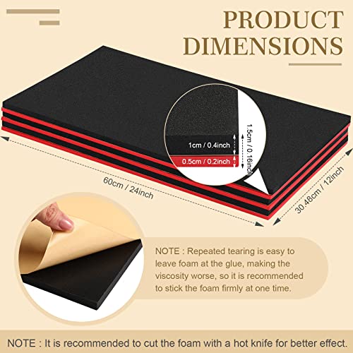 Sumind 3 Sets Tool Box Shadow Foam Organizers Liner Adjustable Inserts Foam Non Slip Liner Mat for Tool Box, Cabinet and Chest Drawers, Black Top and Red Bottom(12 x 24 Inch)